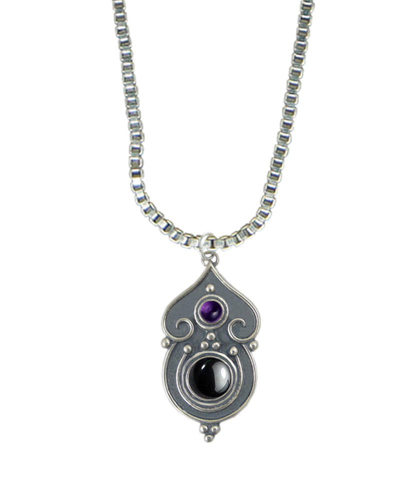 Sterling Silver Necklace Hematite And Amethyst